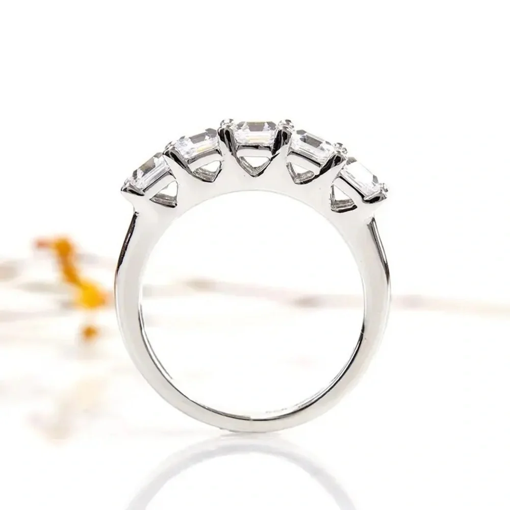 VVS1 Asscher Cut Lab Dia Prong Half Eternity 925 Silver Wedding Band Ring